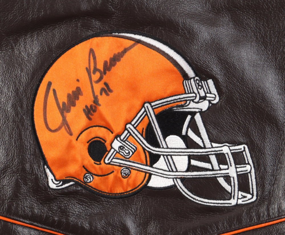 Jim Brown Signed Browns Jacket Inscribed "HOF 71"
