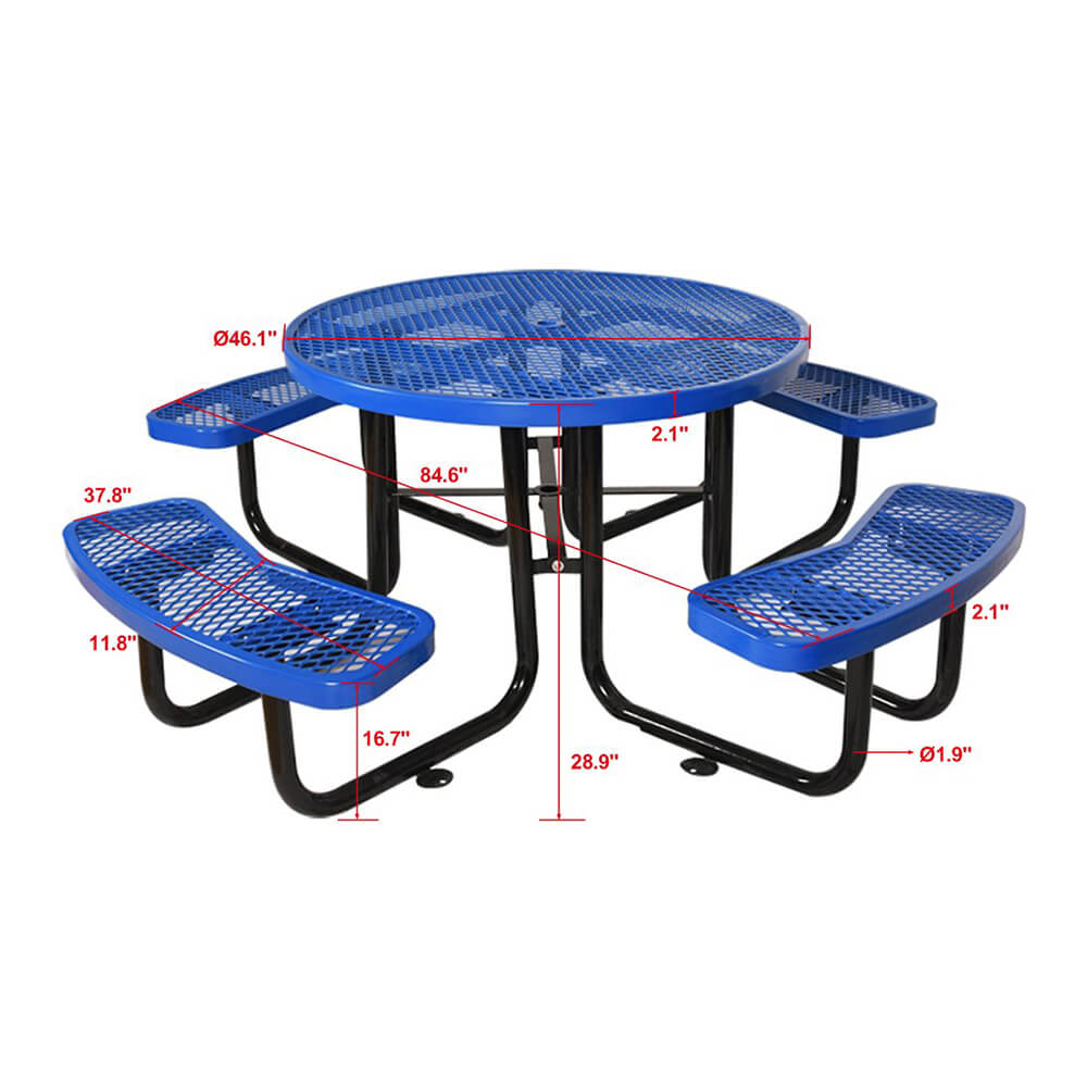 Large 46" Heavy Duty Round Outdoor Steel Picnic Table With Umbrella Hole (SAK96428)