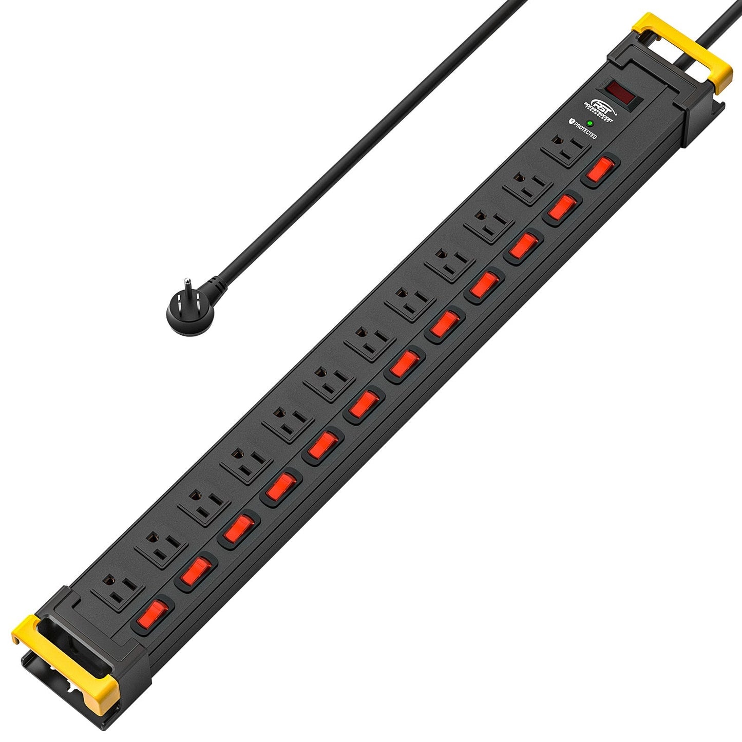 12 Outlets Individual Switches Power Strip Surge Protector with Cord Holding Design, 9FT Flat Plug Power Cord