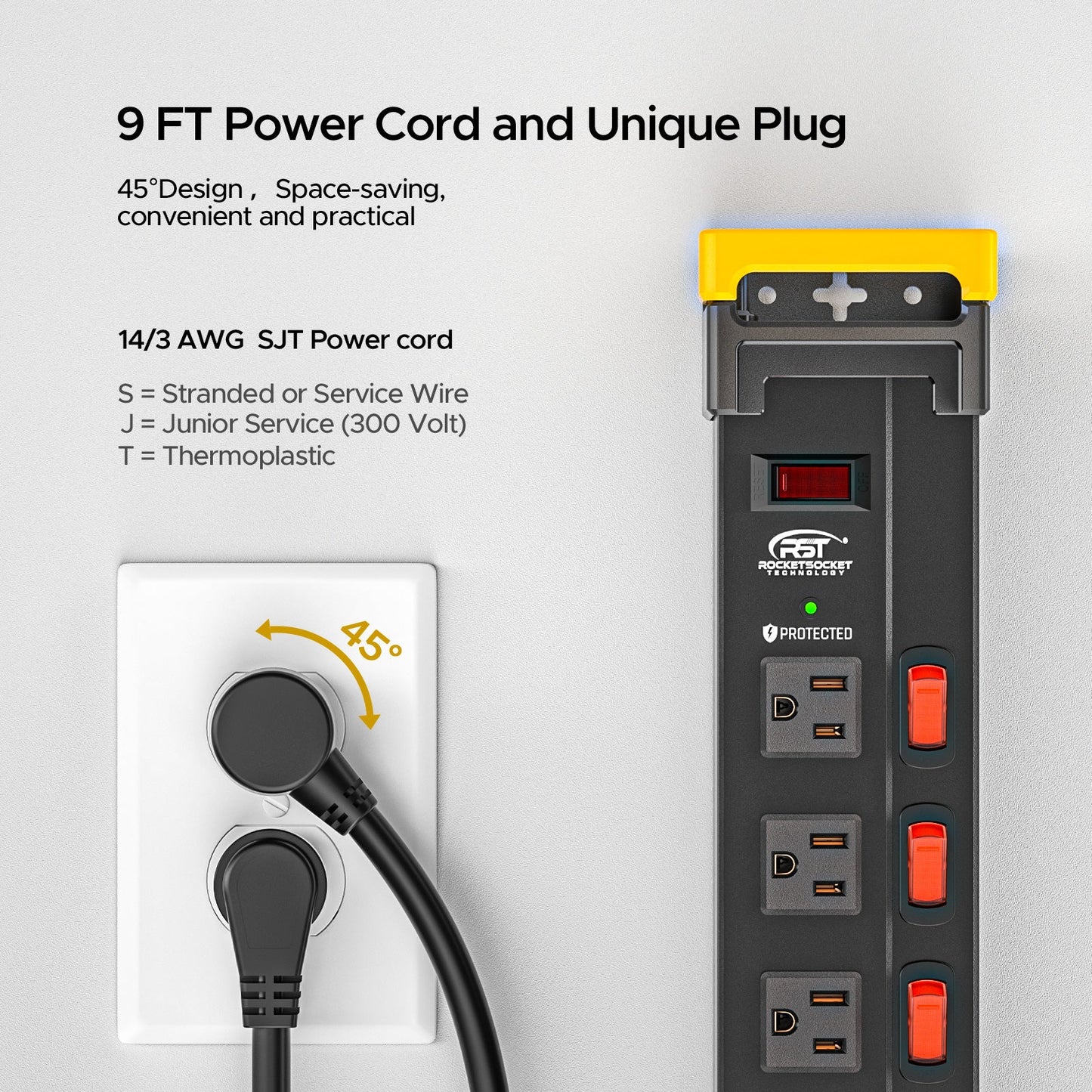 12 Outlets Individual Switches Power Strip Surge Protector with Cord Holding Design, 9FT Flat Plug Power Cord
