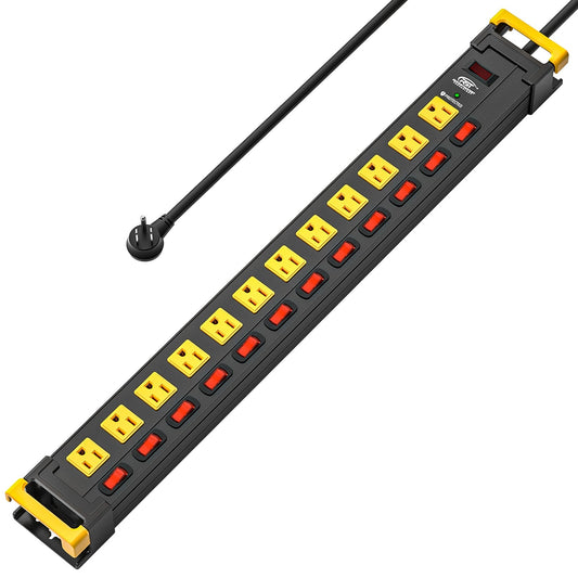 12 Outlets Individual Switches Power Strip Surge Protector with Cord Holding Design, 9FT Flat Plug Power Cord