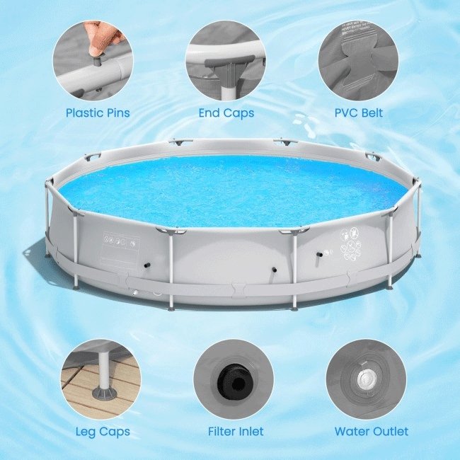 Large Round Above Ground Swimming Pool With Pool Cover, 12FT